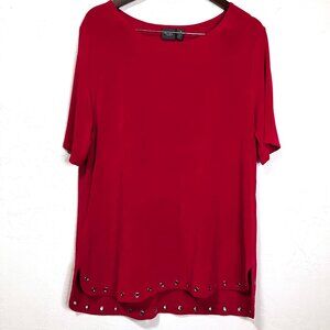 Chico’s Travelers Red Slinky Grommet Hem Tunic Top Size 3 Chic Minimalist